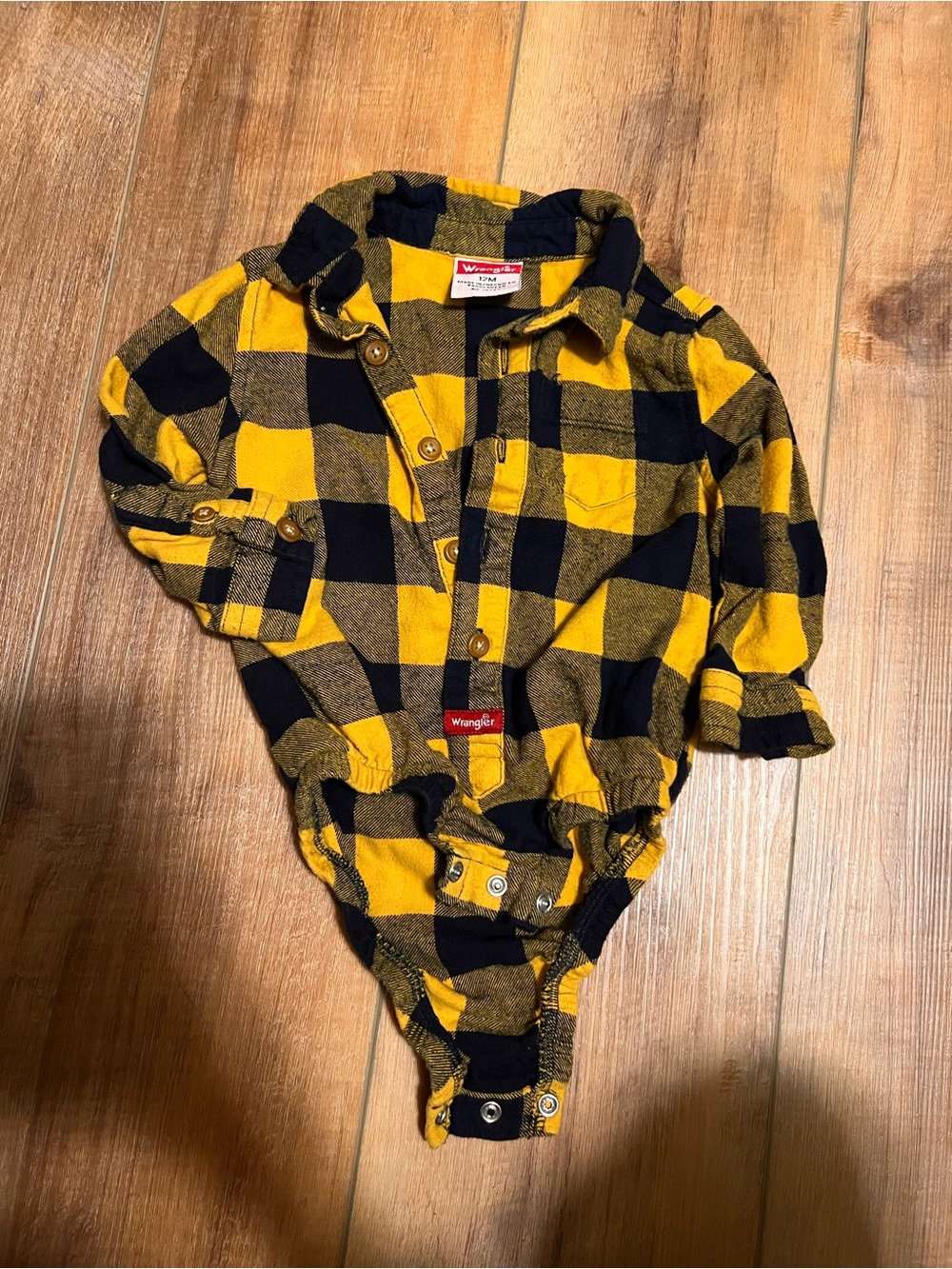 Wrangler Yellow and Black Buffalo Plaid Baby One-Piece Bodysuit